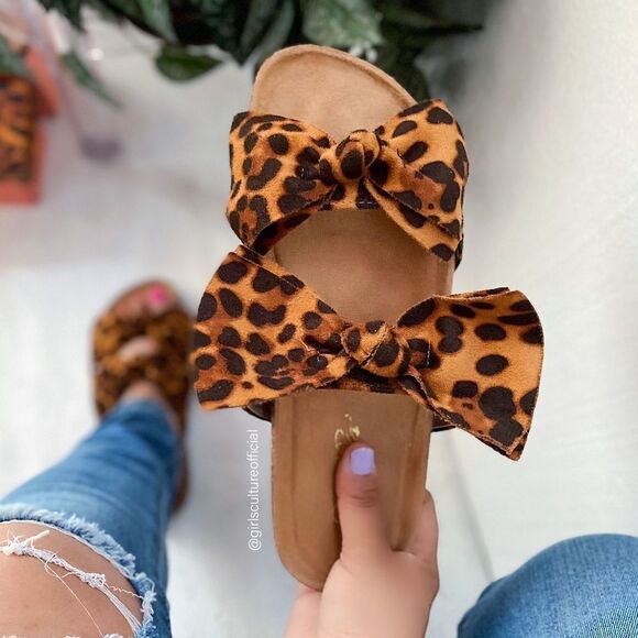 Leopard Double Bow Slides Sandals - Picture 1 of 2